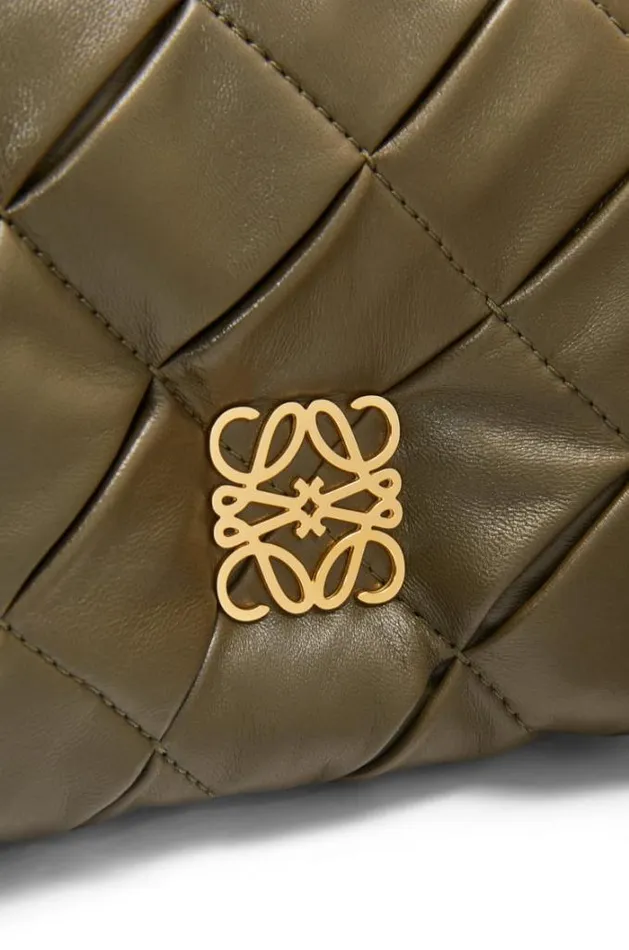 Loewe Mini Puffer Goya In Pleated Shiny Nappa Lambskin Dark Khaki Green Women Shoulder Bags