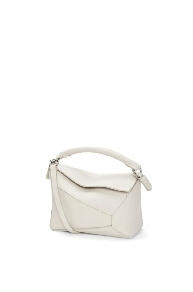Loewe Mini Puzzle Bag In Soft Grained Calfskin Soft White Women Shoulder Bags