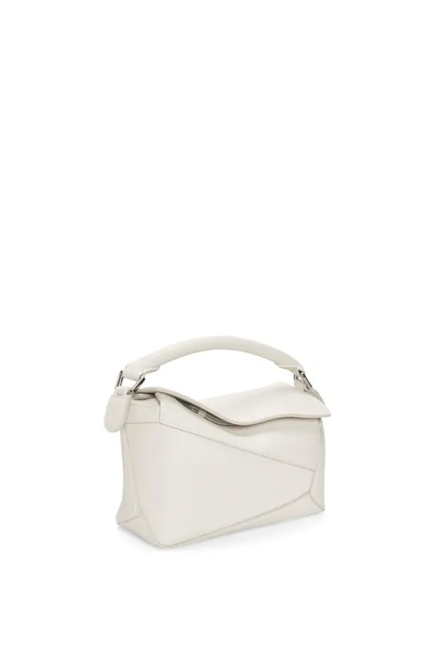 Loewe Mini Puzzle Bag In Soft Grained Calfskin Soft White Women Shoulder Bags