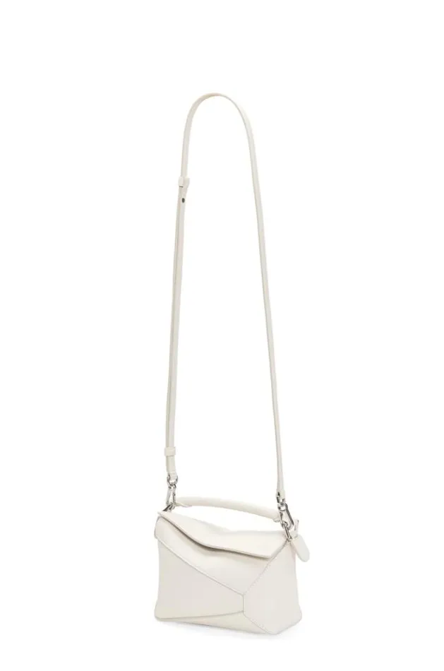 Loewe Mini Puzzle Bag In Soft Grained Calfskin Soft White Women Shoulder Bags