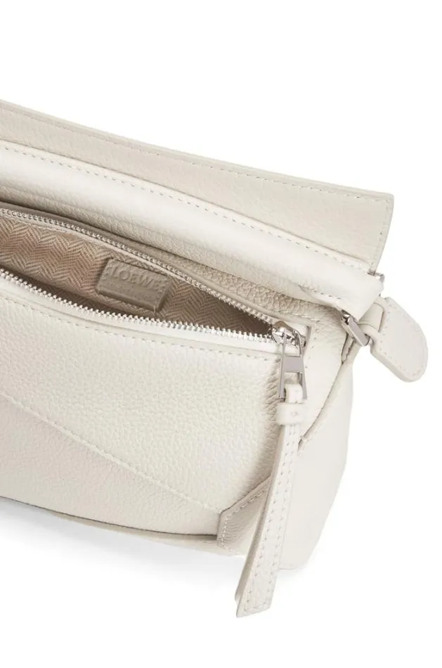Loewe Mini Puzzle Bag In Soft Grained Calfskin Soft White Women Shoulder Bags