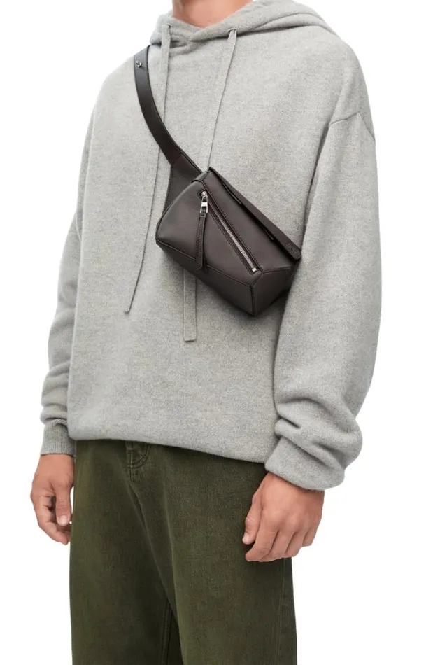 Loewe Mini Puzzle Bumbag In Classic Calfskin Dark Grey Men Belt Bags