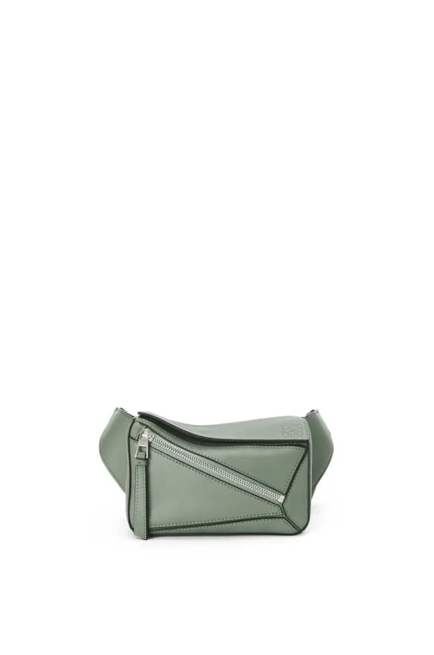 Loewe Mini Puzzle Bumbag In Classic Calfskin Dark Sage Women Crossbody Bags