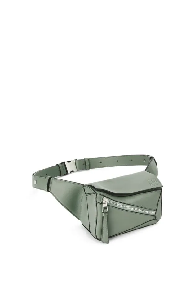 Loewe Mini Puzzle Bumbag In Classic Calfskin Dark Sage Women Crossbody Bags