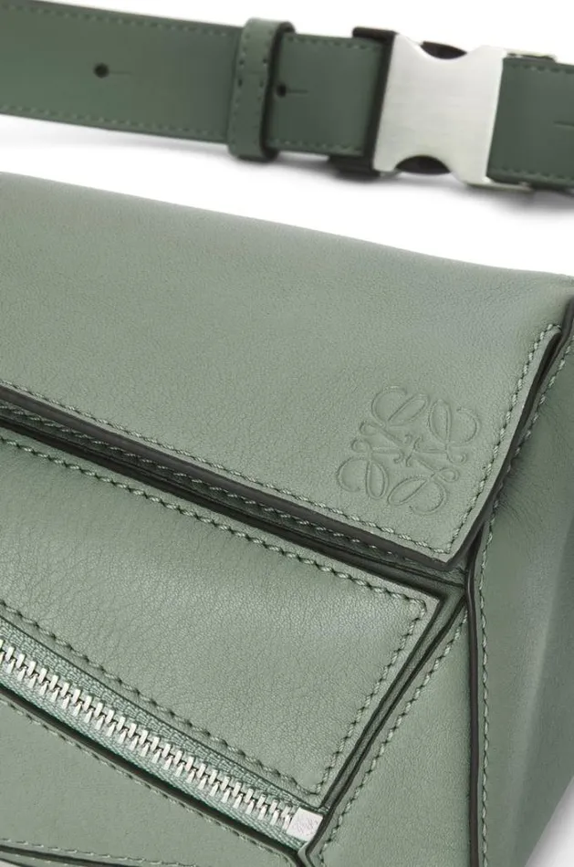 Loewe Mini Puzzle Bumbag In Classic Calfskin Dark Sage Women Crossbody Bags