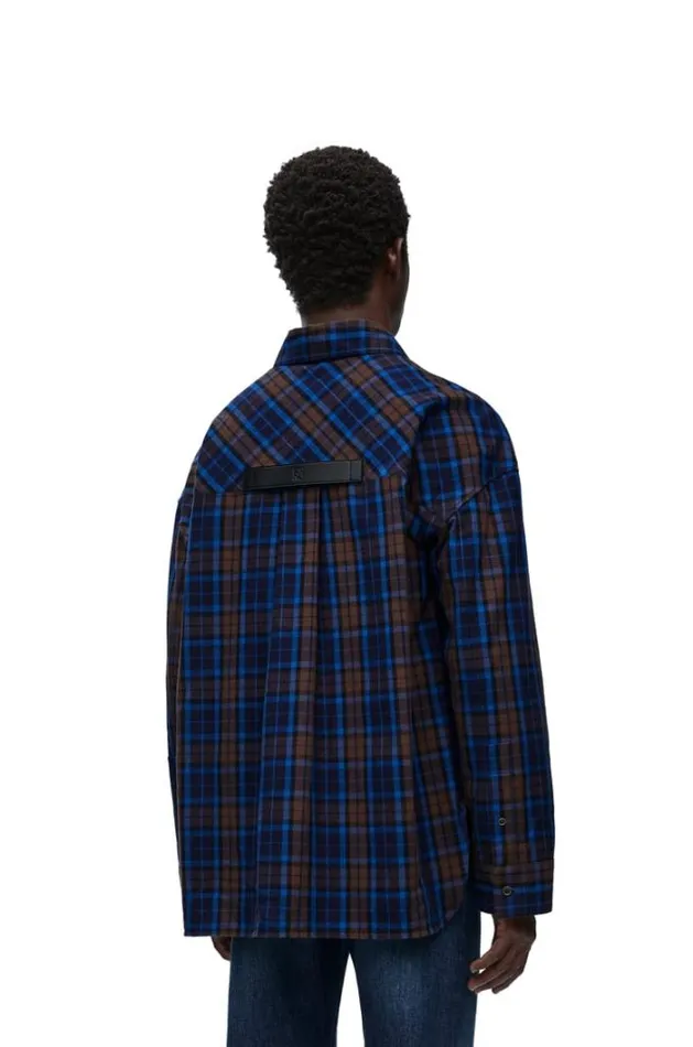 Loewe Overshirt In Cotton Navy Bluebrown Men Shirts