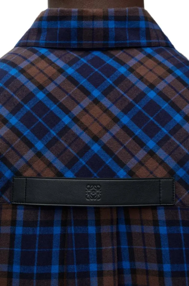 Loewe Overshirt In Cotton Navy Bluebrown Men Shirts