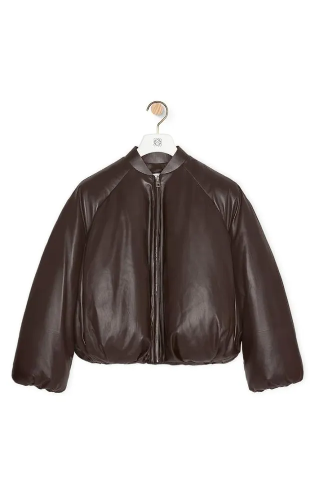 Loewe Padded Bomber Jacket In Nappa Lambskin Dark Brown Men Leather