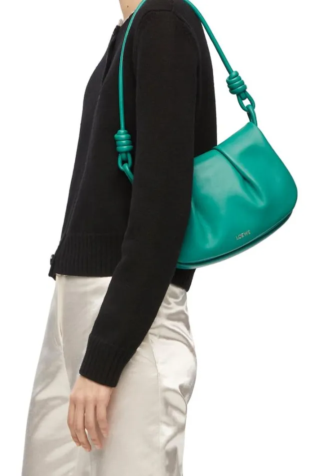 Loewe Paseo Satchel In Shiny Nappa Calfskin Emerald Green Women Shoulder Bags