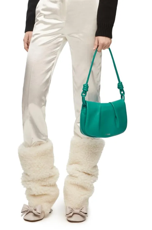 Loewe Paseo Satchel In Shiny Nappa Calfskin Emerald Green Women Shoulder Bags