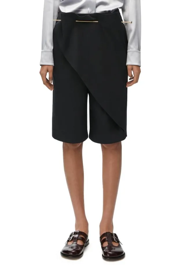 Loewe Pin Shorts In Cotton Black Women Trousers and Shorts