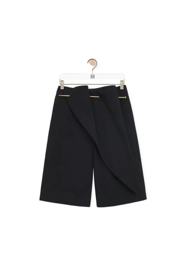 Loewe Pin Shorts In Cotton Black Women Trousers and Shorts