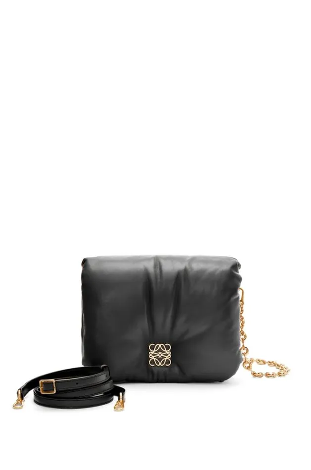Loewe Puffer Goya Bag In Shiny Nappa Lambskin Black Women Shoulder Bags