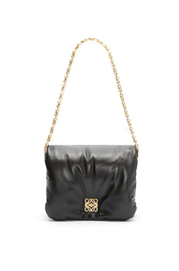 Loewe Puffer Goya Bag In Shiny Nappa Lambskin Black Women Shoulder Bags