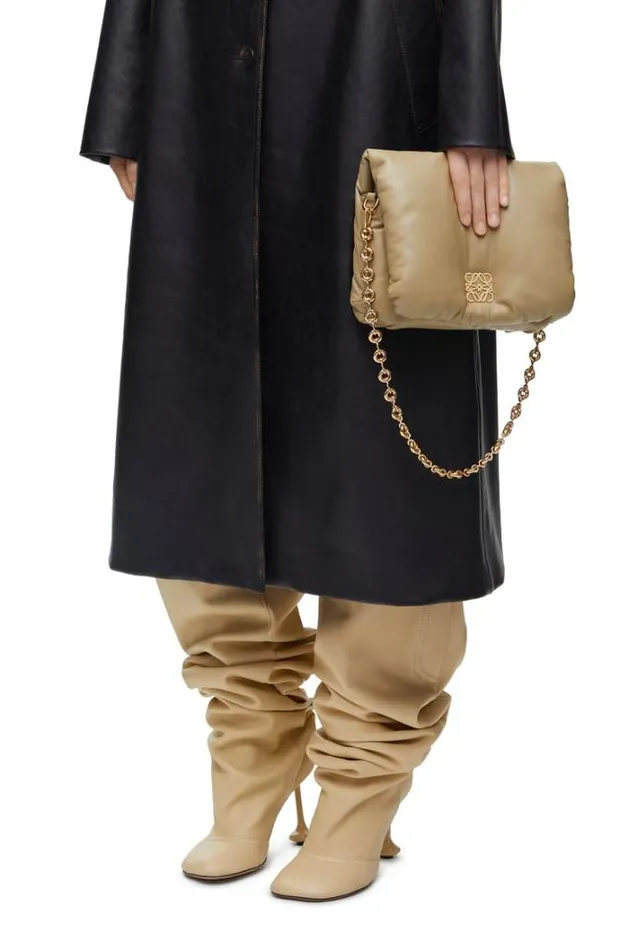 Loewe Puffer Goya Bag In Shiny Nappa Lambskin Clay Green Women Shoulder Bags
