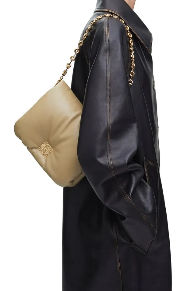 Loewe Puffer Goya Bag In Shiny Nappa Lambskin Clay Green Women Shoulder Bags