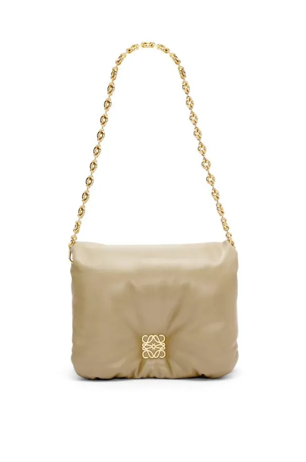Loewe Puffer Goya Bag In Shiny Nappa Lambskin Clay Green Women Shoulder Bags
