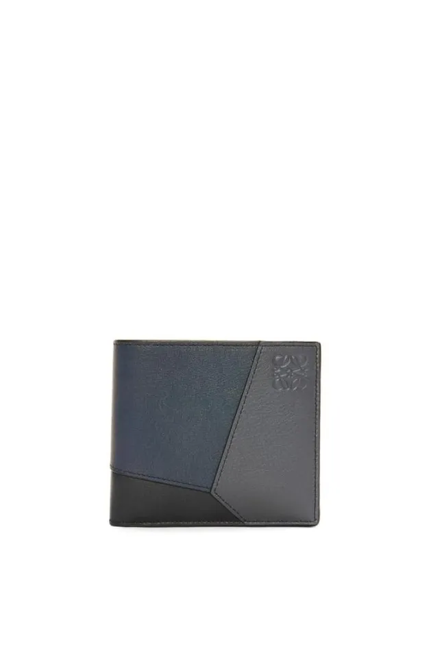 Loewe Puzzle Bifold Wallet In Classic Calfskin Deep Navyanthracite Men Wallets