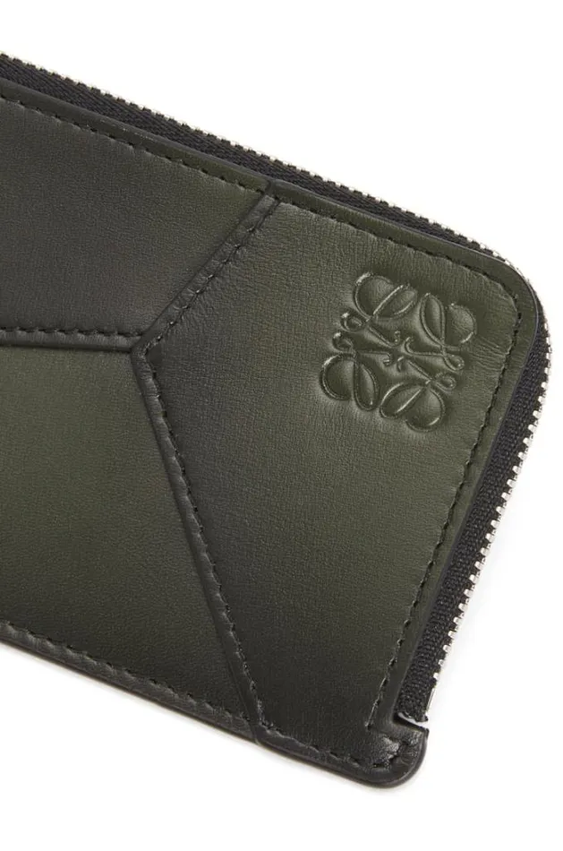 Loewe Puzzle Coin Cardholder In Silk Calfskin Bottle Green Men Card Cases and Coin Purses