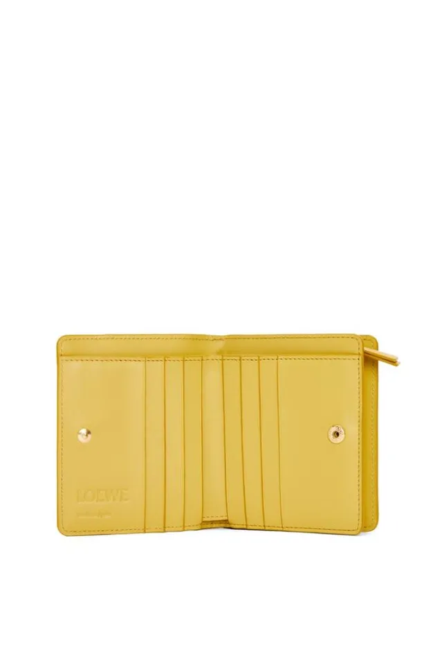 Loewe Puzzle Compact Zip Wallet In Classic Calfskin Bright Ochre Women Small Wallets