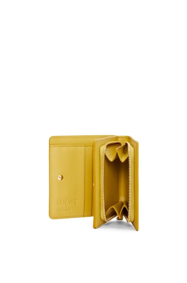 Loewe Puzzle Compact Zip Wallet In Classic Calfskin Bright Ochre Women Small Wallets