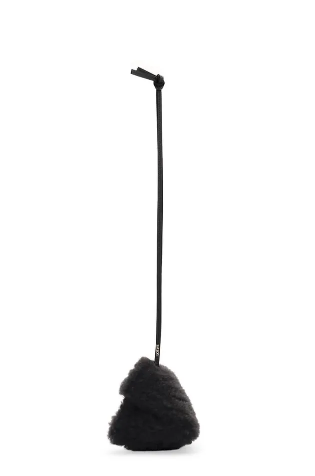 Loewe Puzzle Fold Charm In Shearling Black Women Bag Charms and Keyrings