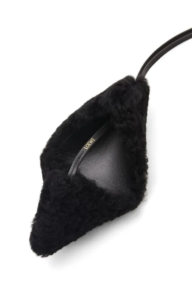 Loewe Puzzle Fold Charm In Shearling Black Women Bag Charms and Keyrings