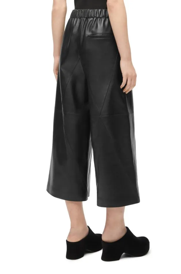 Loewe Puzzle Fold Cropped Trousers In Nappa Lambskin Black Women Leather