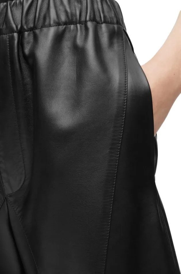 Loewe Puzzle Fold Cropped Trousers In Nappa Lambskin Black Women Leather