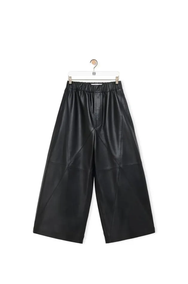 Loewe Puzzle Fold Cropped Trousers In Nappa Lambskin Black Women Leather