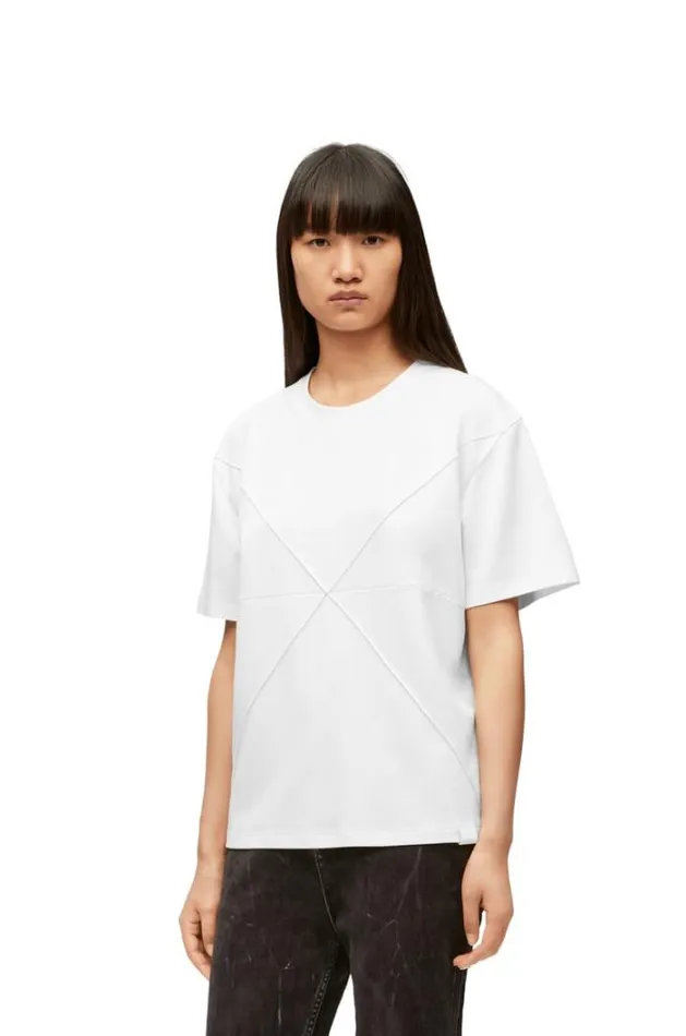 Loewe Puzzle Fold Relaxed Fit Tshirt In Cotton White Women Tshirts and Sweatshirts