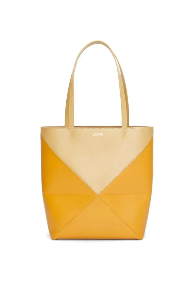 Loewe Puzzle Fold Tote In Shiny Calfskin Dark Buttersunflower Women Tote and Top Handle Bags Loewe Puzzle Fold Tote In Shiny Calfskin Dark Buttersunflower Women Tote and Top Handle Bags
