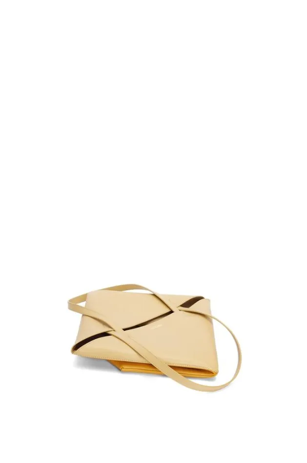 Loewe Puzzle Fold Tote In Shiny Calfskin Dark Buttersunflower Women Tote and Top Handle Bags