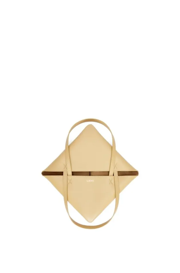 Loewe Puzzle Fold Tote In Shiny Calfskin Dark Buttersunflower Women Tote and Top Handle Bags