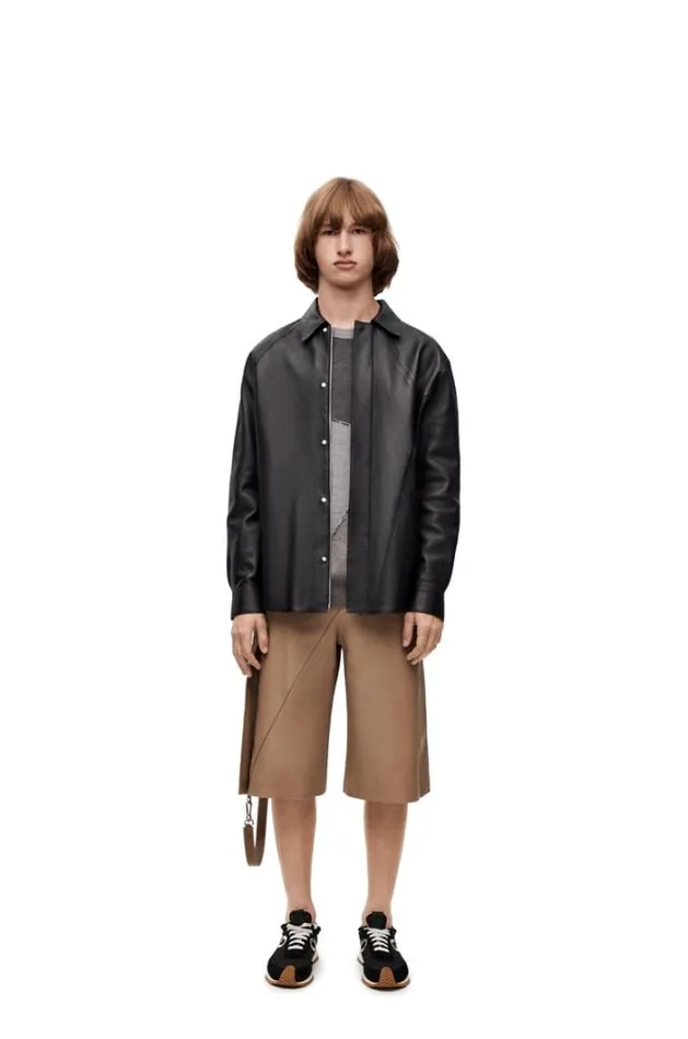 Loewe Puzzle Shirt In Nappa Lambskin Black Men Shirts