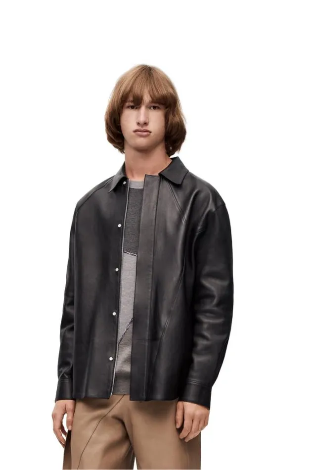 Loewe Puzzle Shirt In Nappa Lambskin Black Men Shirts