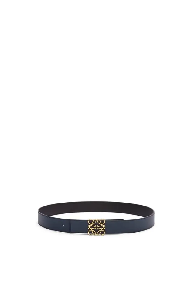 Loewe Reversible Anagram Belt In Smooth Calfskin Blackoceangold Men Belts