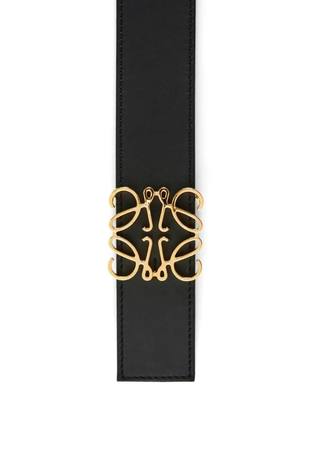 Loewe Reversible Anagram Belt In Smooth Calfskin Blackoceangold Men Belts