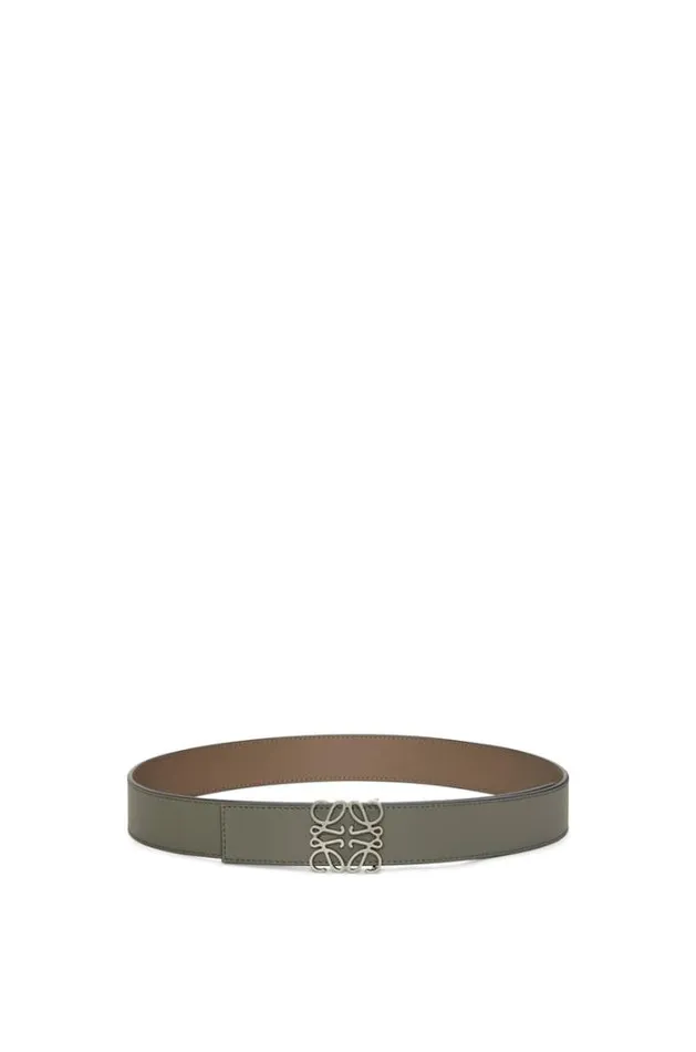 Loewe Reversible Anagram Belt In Smooth Calfskin Khaki Greenwinter Brownvinta Men Belts