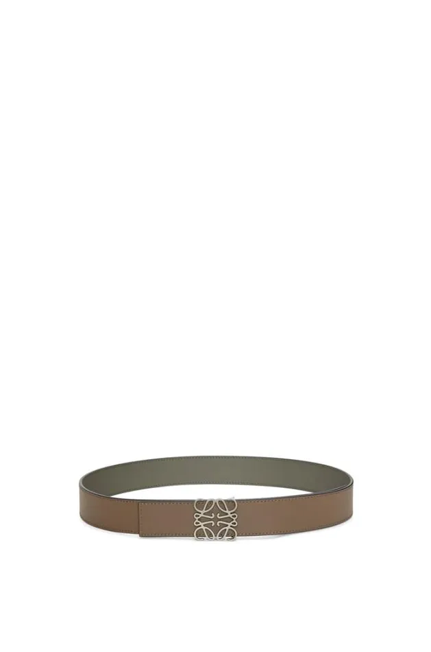 Loewe Reversible Anagram Belt In Smooth Calfskin Khaki Greenwinter Brownvinta Men Belts