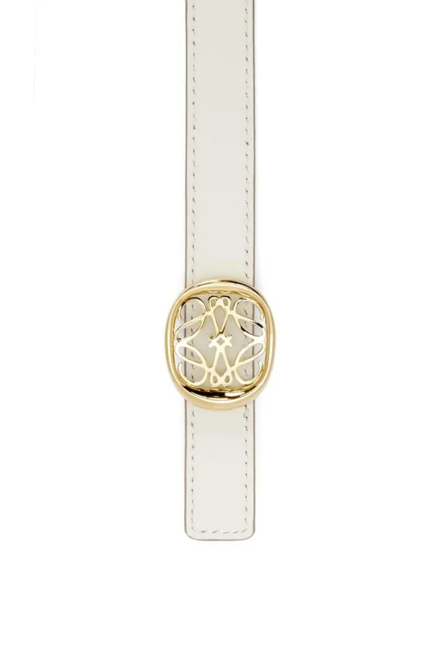 Loewe Reversible Anagram Ellipse Belt In Smooth Calfskin Paper Craft Soft Whitegold Women Belts