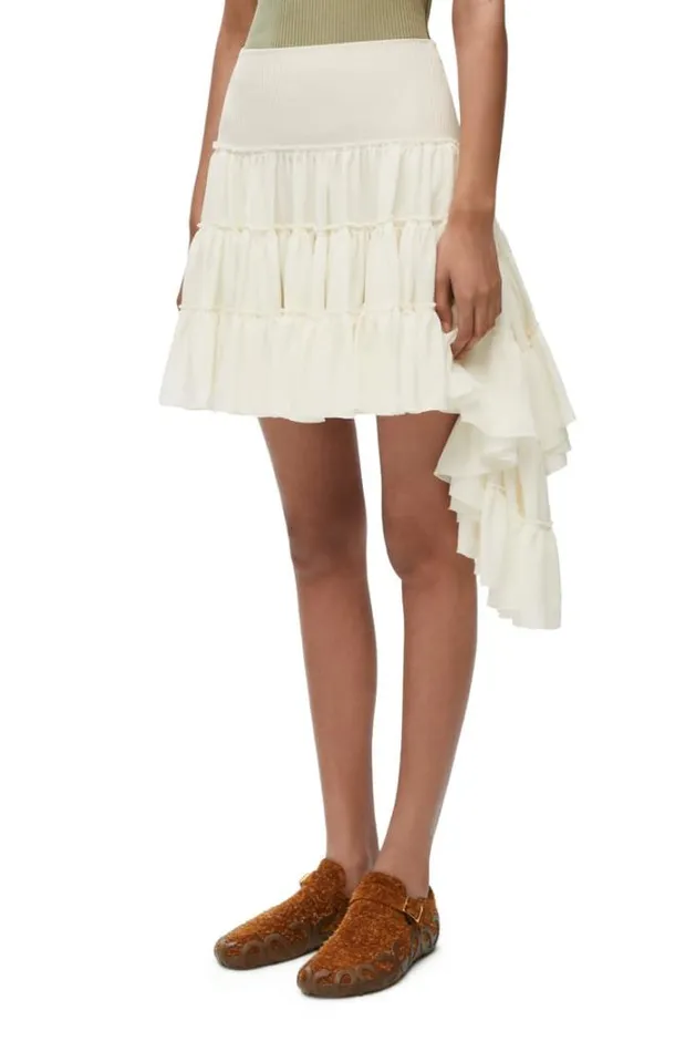 Loewe Ruffled Skirt In Silk Offwhite Women Skirts