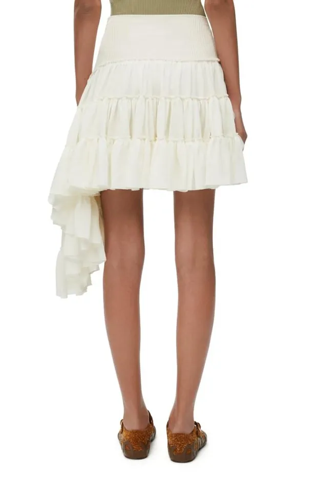 Loewe Ruffled Skirt In Silk Offwhite Women Skirts