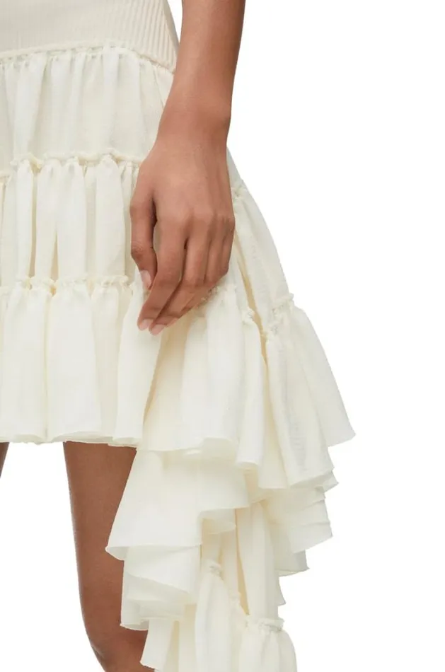 Loewe Ruffled Skirt In Silk Offwhite Women Skirts