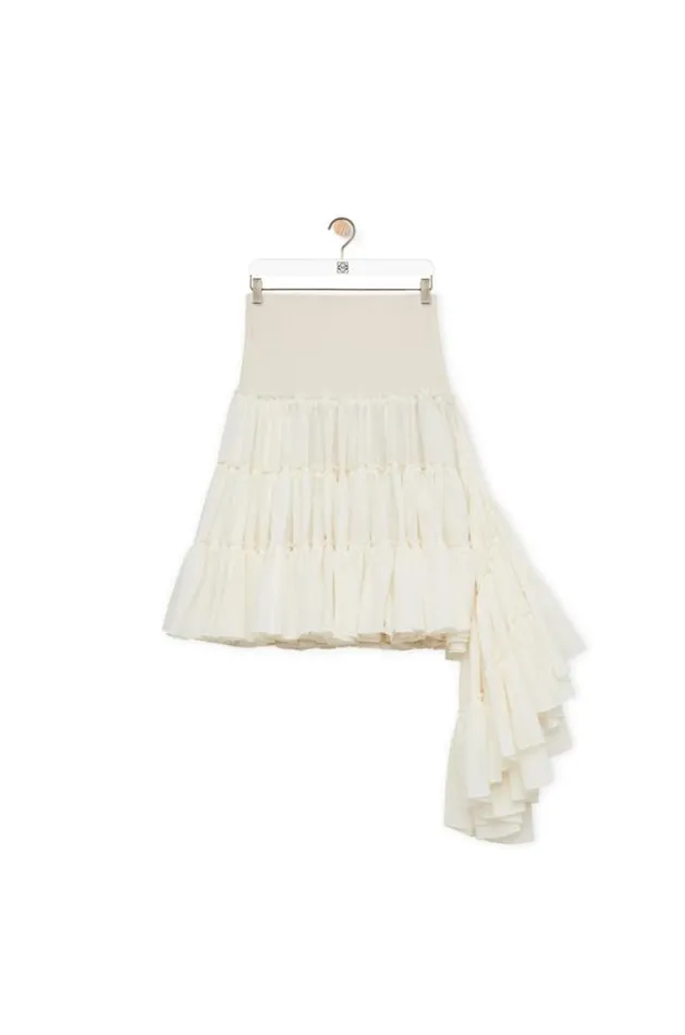 Loewe Ruffled Skirt In Silk Offwhite Women Skirts