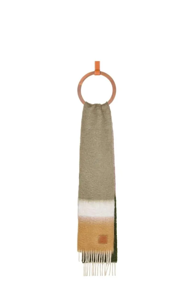 Loewe Scarf In Mohair And Wool Avocado Greenmulticolor Men Scarves