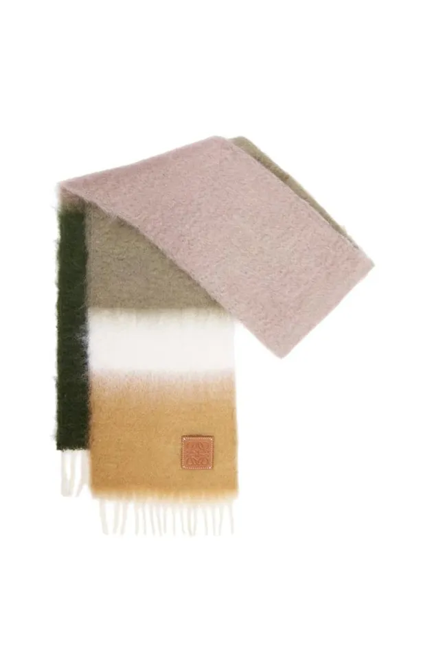Loewe Scarf In Mohair And Wool Avocado Greenmulticolor Men Scarves