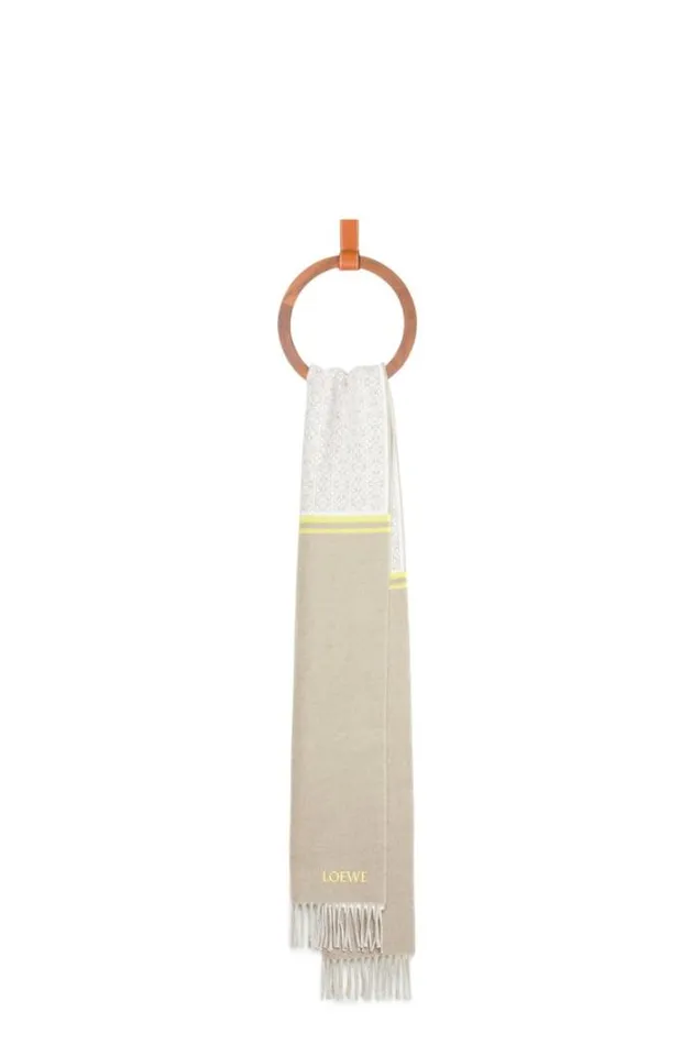 Loewe Scarf In Wool And Cashmere Browncream Women Scarves