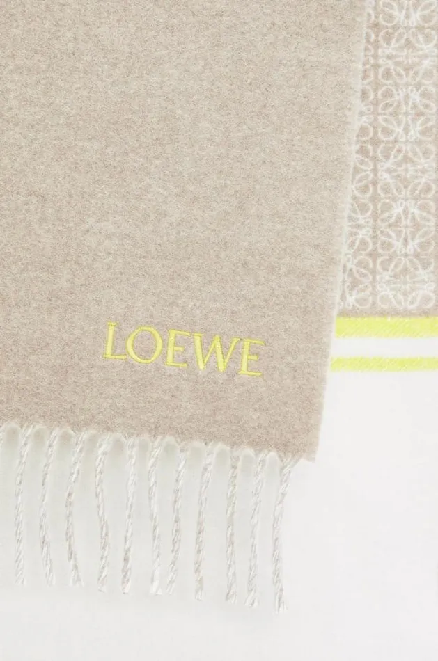 Loewe Scarf In Wool And Cashmere Browncream Women Scarves