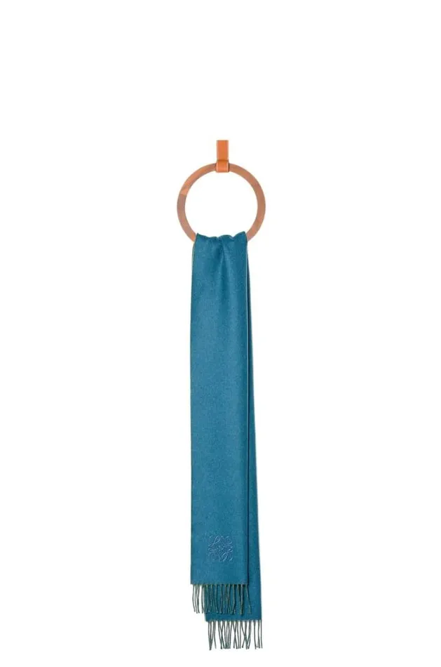Loewe Scarf In Wool And Cashmere Khaki Greenblue Men Scarves